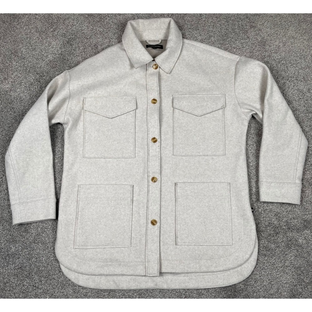 Banana Republic Coat Womens Medium Beige Button Down 4 Pocket Shacket Cabin Core